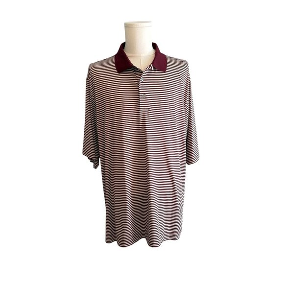 Footjoy Men' 2XL Maroon White Striped Golf Polo Aggie Pullover Shirt w/FLAW - Picture 1 of 8